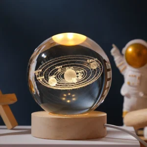 3D Crystal Planet Night Light – Laser-Engraved Solar System Globe with Warm Light | USB Powered