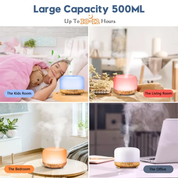 500ml Ultrasonic Aromatherapy Diffuser.  Remote Controlled & USB Powered - Image 3