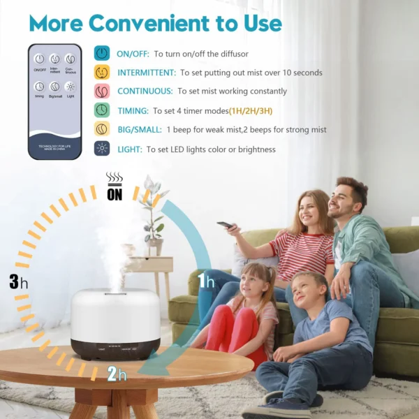 500ml Ultrasonic Aromatherapy Diffuser.  Remote Controlled & USB Powered - Image 4
