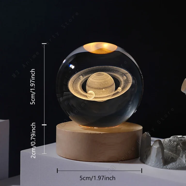 Mini 3D Crystal Galaxy Lamp – Planetary Night Light with Wooden Base (5cm) - Image 3