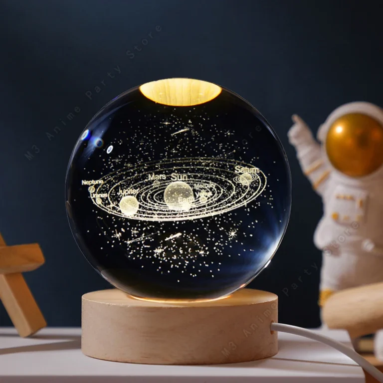 Mini 3D Crystal Galaxy Lamp – Planetary Night Light with Wooden Base (5cm) - Image 7