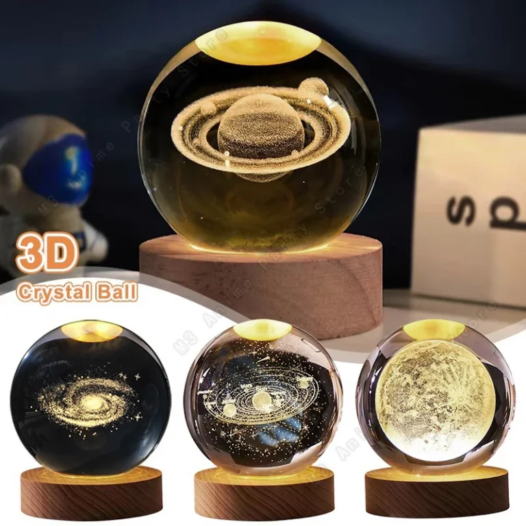 Mini 3D Crystal Galaxy Lamp – Planetary Night Light with Wooden Base (5cm) - Image 4