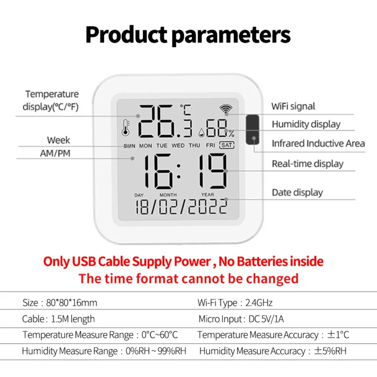 Smart WiFi Temperature & Humidity Sensor with Backlight    Works with Alexa & Google Home | USB Powered - Image 6